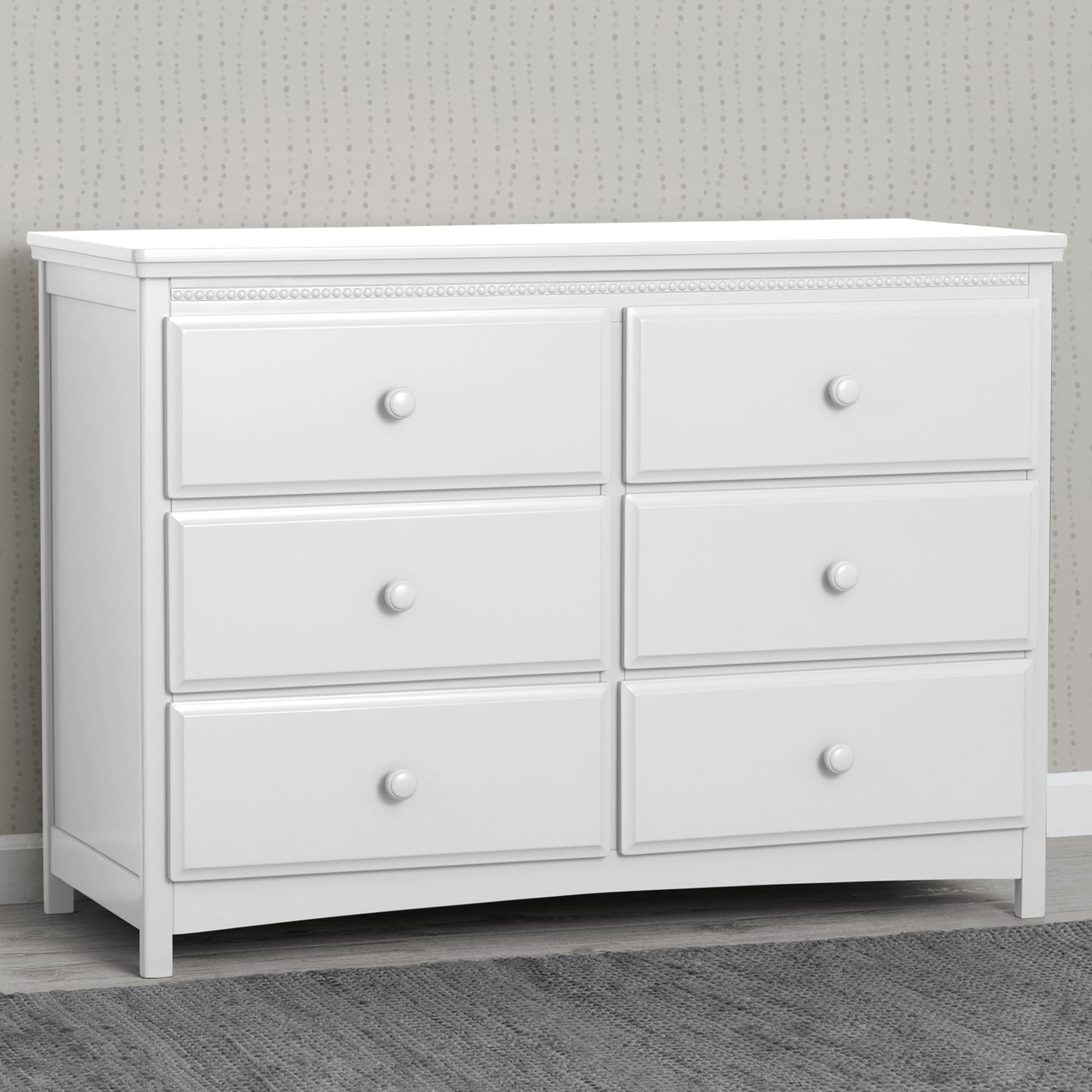 Delta Children Emerson 6 Drawer Dresser with Interlocking Drawers - Greenguard Gold Certified, Bianca White