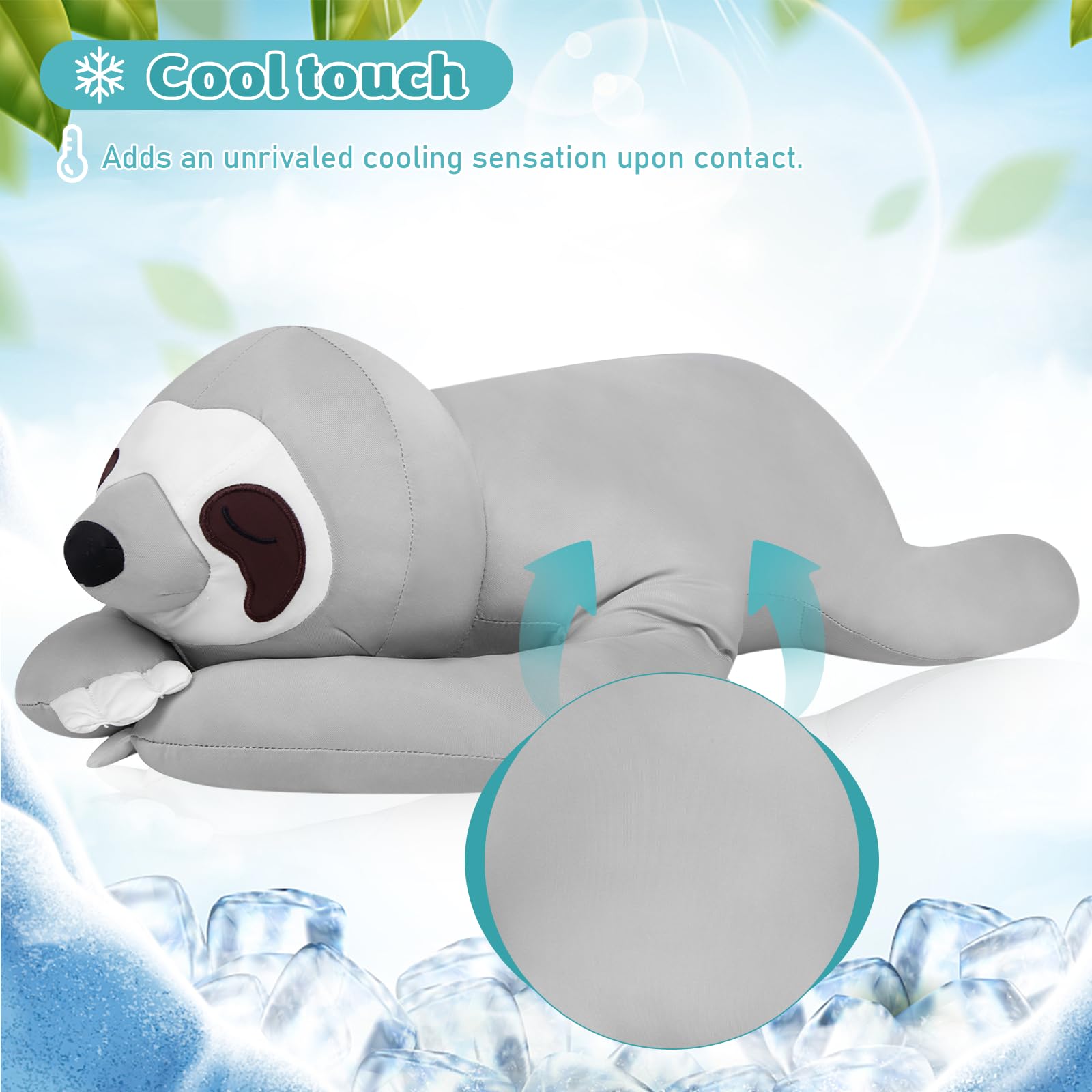 My OLi 24'' Sloth Cooling Stuffed Animal Pillow Coolable Stuffed Sloth Pillow Soft Chill Plush Hugging Pillow Plush Toys Gift for Kids Adults