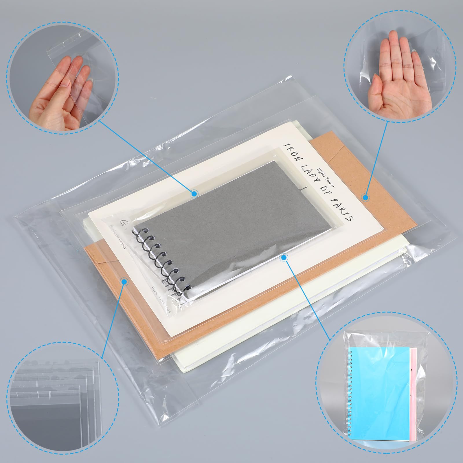 Kosiz 600 Pcs Clear Cellophane Bag Plastic Shirt Bag Poly Bag Bulk Resealable Cellophane Poly Bags Adhesive Bag for Clothes Shipping(4''x 6'', 5''x 7'', 6'' X 9", 8'' X 10")