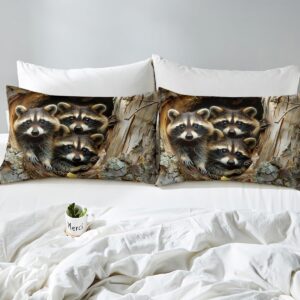 Raccoon Bedding Duvet Cover Set Queen Size Raccoon Bedding Set for Kids Boys Girls Possum Gifts Comforter Cover Set Raccoon Stuffed Animal Family Bedspread Cover Bedroom Bedclothes