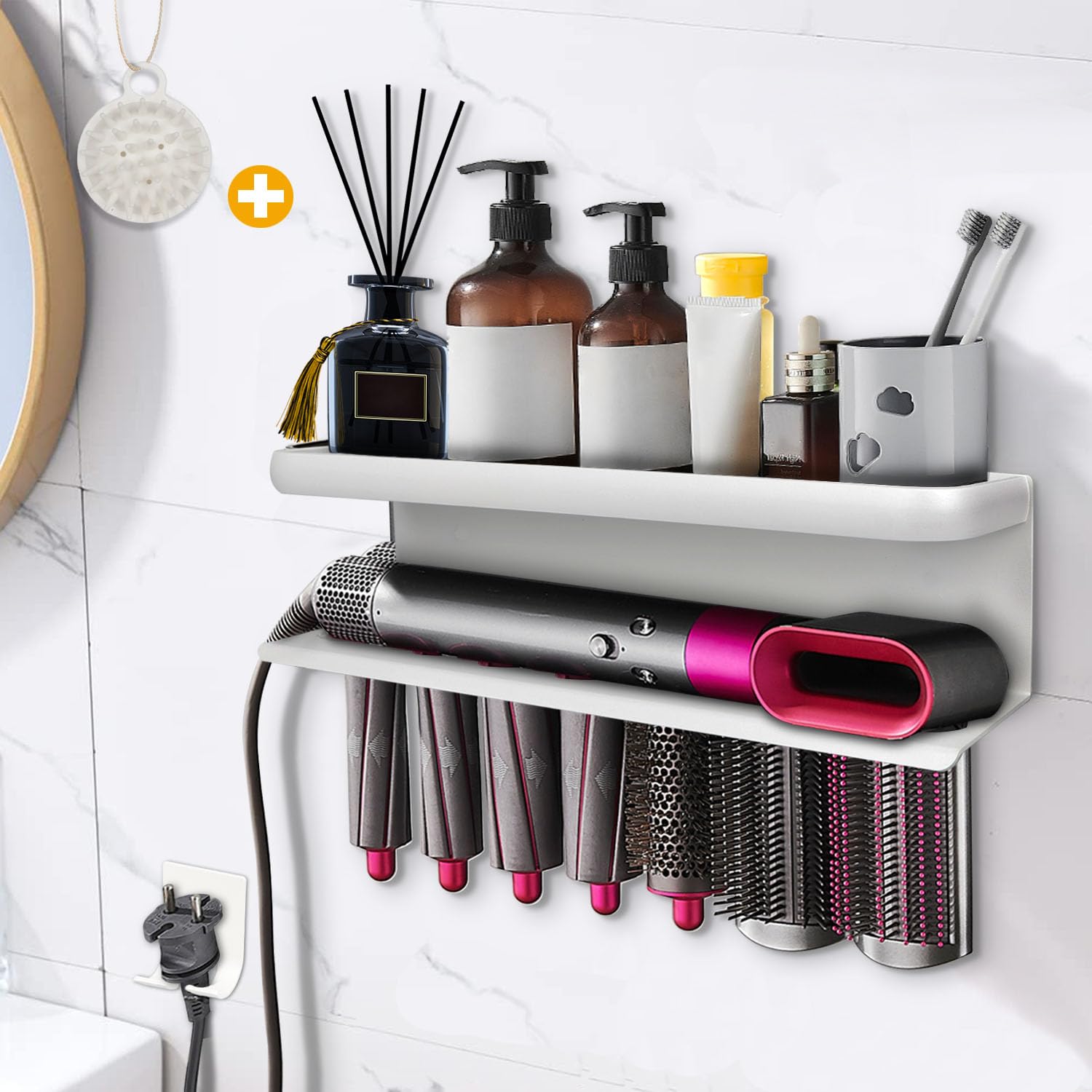 Yimerlen Airwrap Storage Holder Compatible with Dyson Airwrap Curling Iron Wall Mounted Storage Rack Holder for Home Organizer (with Comb) White