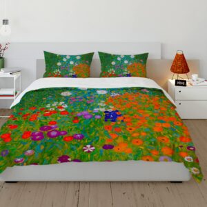 rivine country style duvet cover set 3 pieces gustav klimt flower garden colorful plant microfiber for bedding set with 2 pillow shams queen