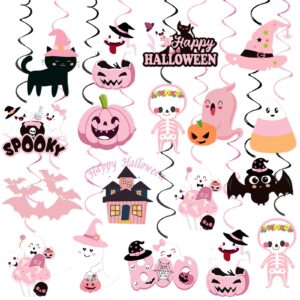 30pcs pink halloween birthday party hanging swirls decorations, cute pink ghost pumpkin ceiling hanging streamers for pink halloween themed baby shower birthday party decorations