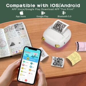 BAISHUN Thermal Mini Printer with RGB Light - Portable Wireless Pocket Bluetooth Inkless Photo Printer for iOS Android Mobile Phone, for Students, Lovers, Friends, Family,9 Rolls Thermal Paper