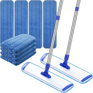 uiifan 2 set 18" microfiber mop floor cleaning system, flat mop for hardwood floors commercial mop bulk wet and dust mop with extendable handle, reusable mop pads, household cleaning tools