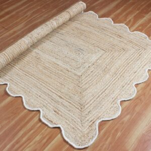 CASAVANI Scalloped Collection Rectangular Area Rug - 4' x 8', Beige Scallop Geometric Jute Rug Ideal for High Traffic Areas in Dining Room, Living Room, Bedroom