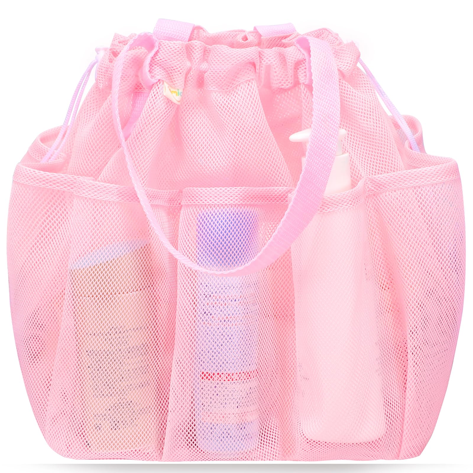 famichan Mesh Shower Caddy Portable with Drawstring, Dorm Room Essentials for College Students Girls, Large Shower Bag for Camping,Swimming,Gym,Travel,Bathroom - Pink