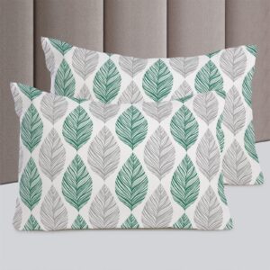 Green and Grey Leaf Texture Duvet Cover Cal. King Size, Gray Abstract Art Leaves Comforter Cover with Zipper Closure, 3 Piece Bedding Sets 1 Duvet Cover 90x106 Inches and 2 Pillow Shams