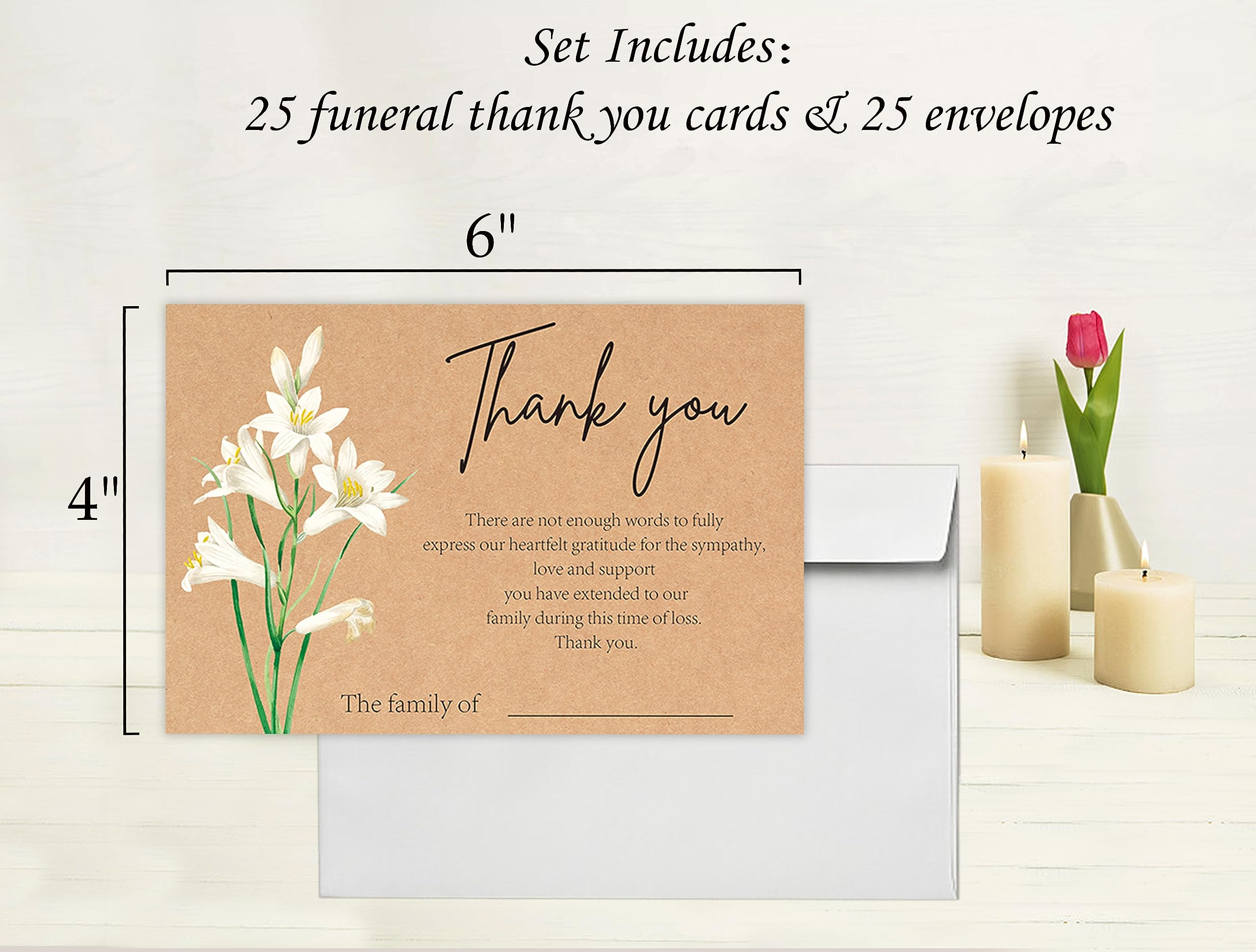 lily Minimalism Funeral Thank You Cards with Envelopes,Fillable Funeral Thank You Cards,Thank You Notes,Thank You Notes With Envelopes Set,Floral Thank You Cards,Personalized Thank You Cards,G5