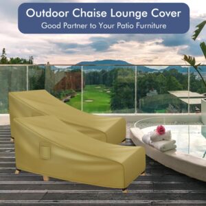 Richwon Chaise Lounge Covers Outdoor Waterproof, Heavy Duty Patio Furniture Covers, Outdoor Furniture Covers Pool Lounge Chair Cover Fits up to 78L x 34W x 32H inches, 2 Pack, Khaki