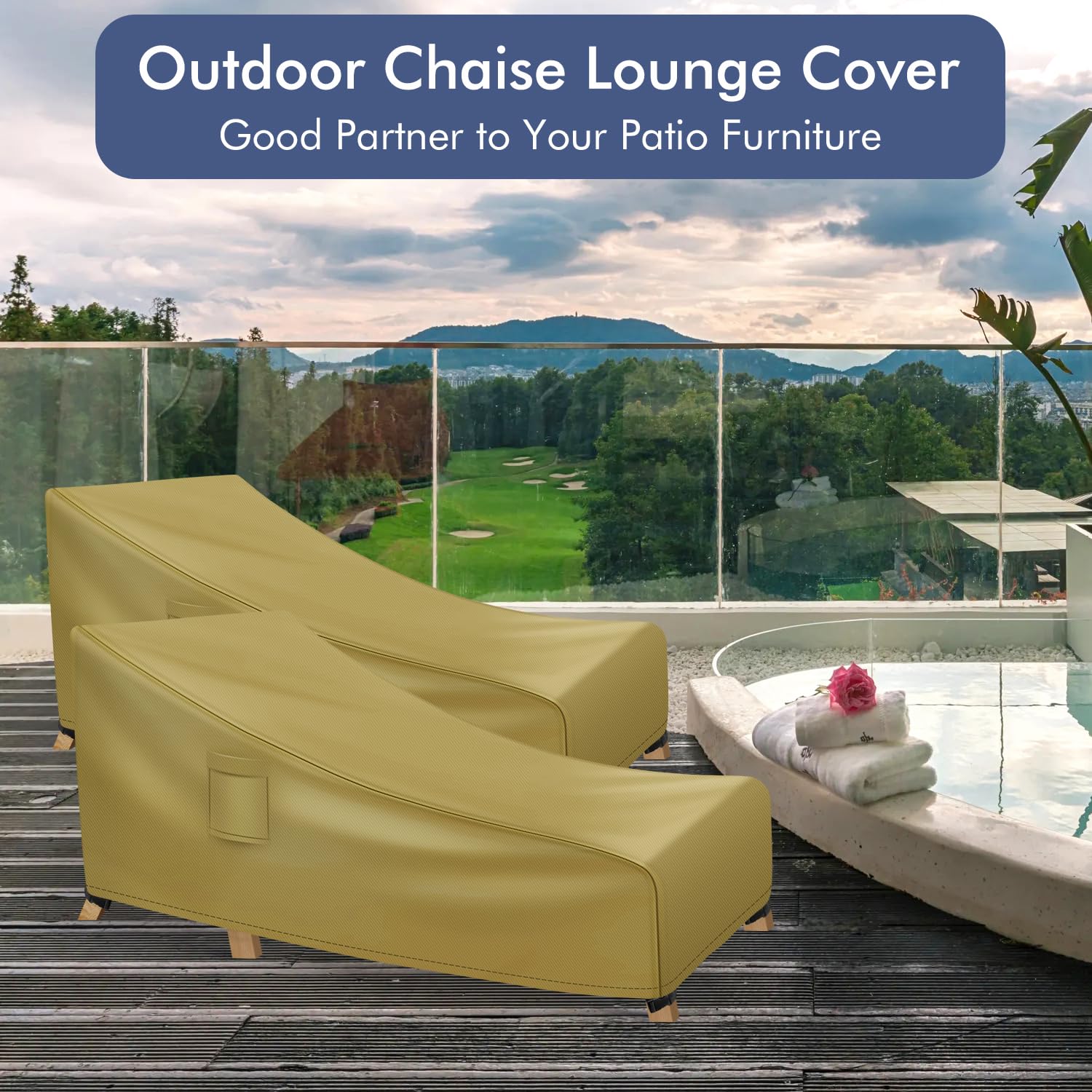 Richwon Chaise Lounge Covers Outdoor Waterproof, Heavy Duty Patio Furniture Covers, Outdoor Furniture Covers Pool Lounge Chair Cover Fits up to 78L x 34W x 32H inches, 2 Pack, Khaki