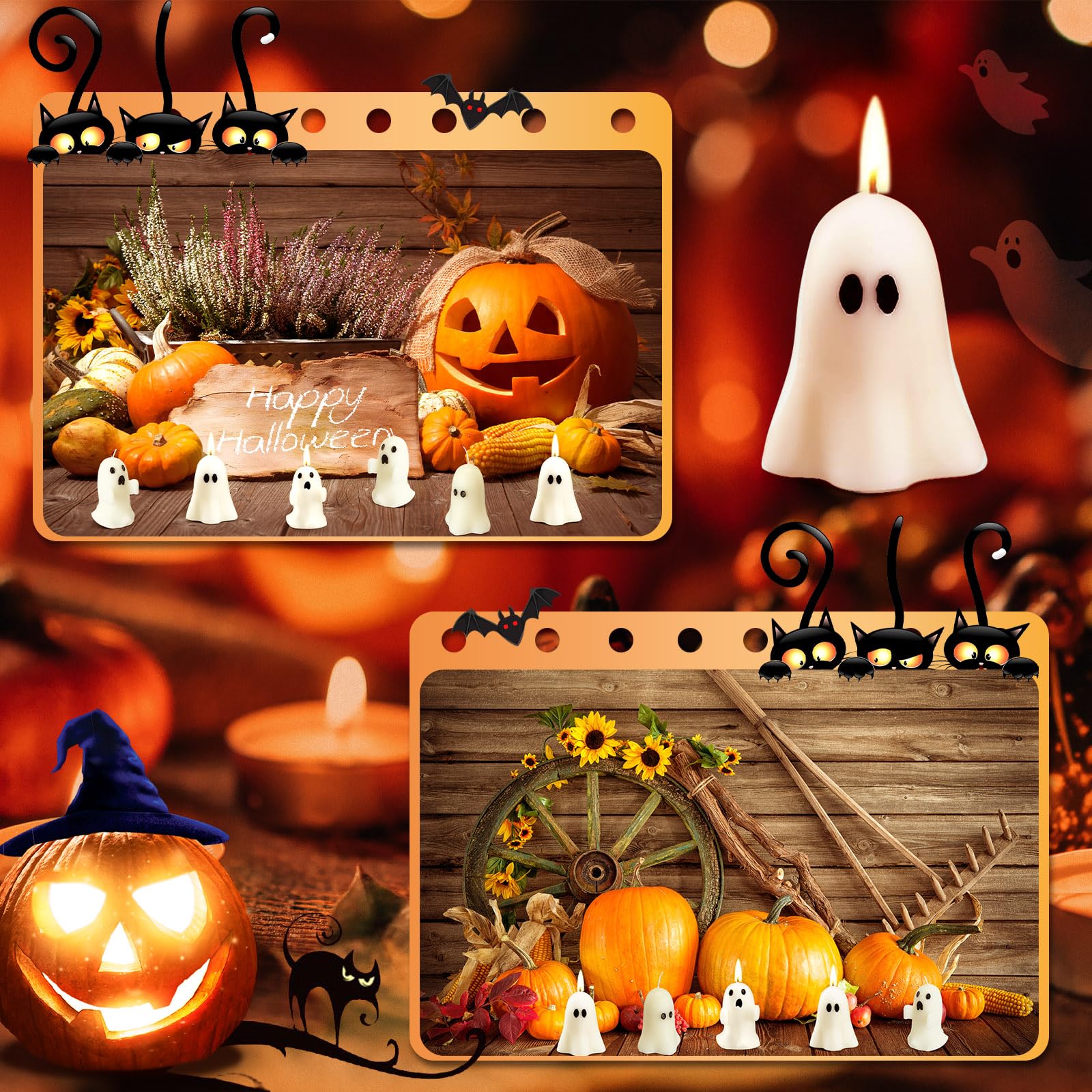 MTLEE 12 Pcs Large Halloween Ghost Candles 3 Inch Candles for Home Dinner Table Decoration Gifts Ghost Soy Candles for Halloween Party Supplies(Ghost)