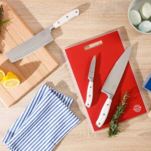 Sur La Table Kitchen Essentials 5 Piece German Steel Blade w/Triple Riveted Handle Set on Beechwood Magnetic Block - Linen White