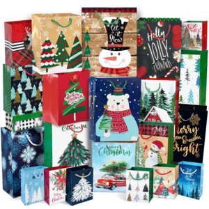 party funny 24 christmas gift paper bags bulk with handles and 60 count christmas gift tags-assorted sizes set for wrapping xmas holiday presents(6 jumbo,6 large,6 medium,4 small,2 wine)