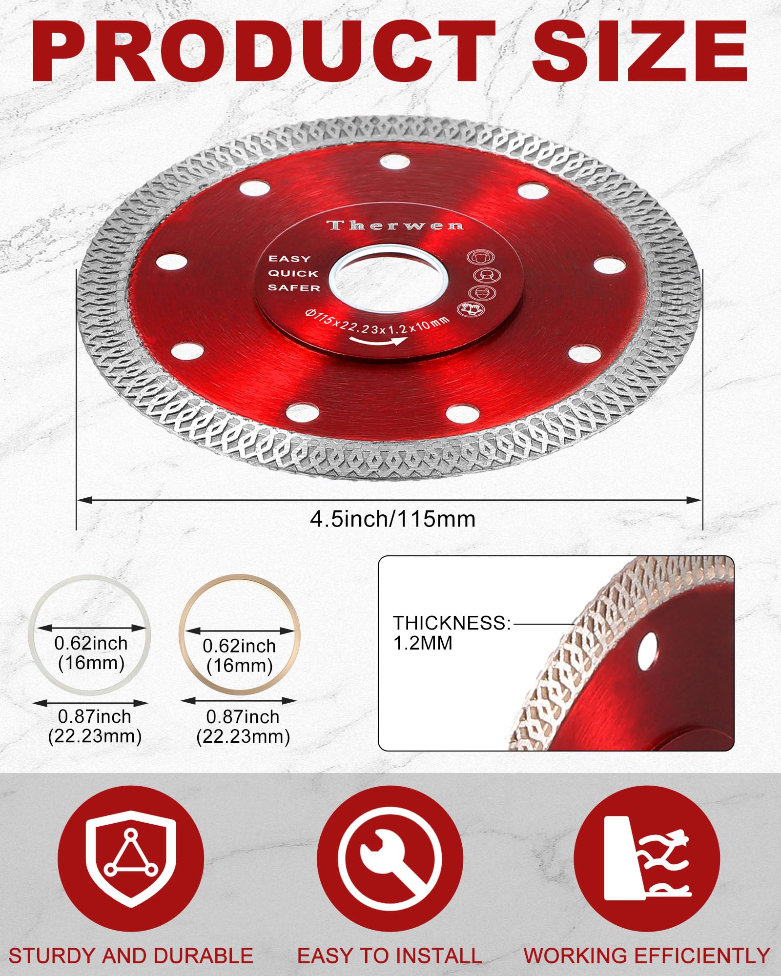 Therwen 20 Pcs Diamond Saw Blade 4.5 Inch Thin Tile Blade Bulk Tile Blade Diamond Cutting Wheel for Angle Grinder Cutting Porcelain Ceramic Tile Granite Marbles