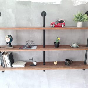 HDDFER Floating Shelves for Wall Bookshelf Industrial Pipe Shelving Shelves Natural Wood Planks 60 inch Rustic Wall Shelves Hanging Bookshelves Farmhouse Kitchen Shelving