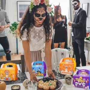 HOWAF 12pcs Dia De Los Muertos Party Treat Boxes, Day of the Dead Gift Boxes, Sugar Skull Candy Boxes Goodie Boxes for Dia De Los Muertos Halloween Party Supplies, Day of the Dead Party Gift Favors