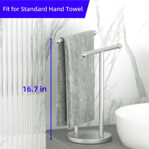 Qflushor 2-Tier Hand Towel Holder Stand with Weighted Base, 16.7" Countertop Towel Holder for Bathroom, Standing Towel Rack Stainless Steel, Double Fingertip Towel Holders, Silver