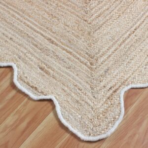 CASAVANI Scalloped Collection Rectangular Area Rug - 4' x 8', Beige Scallop Geometric Jute Rug Ideal for High Traffic Areas in Dining Room, Living Room, Bedroom