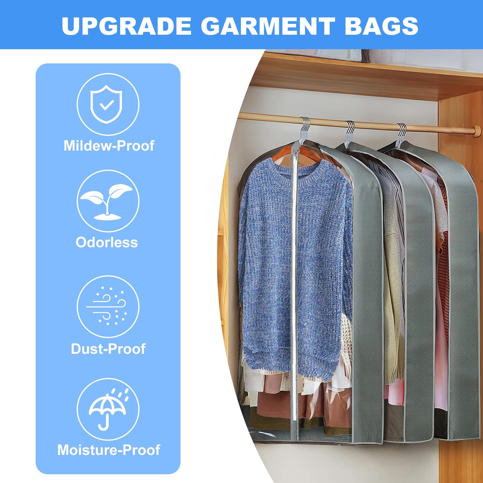 Garment Bags for Hanging Clothes Travel Transparency Clothing Bag for Closet Storage Used for Clothing,Dresses,Robes,Coats.