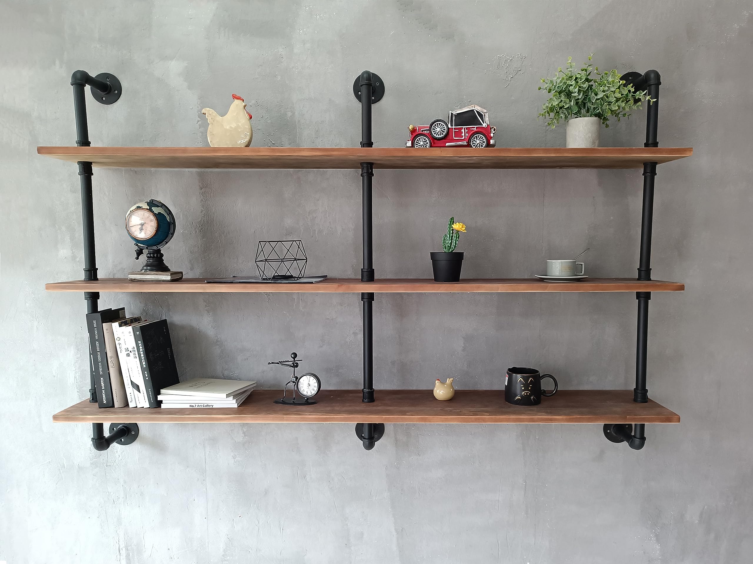 HDDFER Floating Shelves for Wall Bookshelf Industrial Pipe Shelving Shelves Natural Wood Planks 60 inch Rustic Wall Shelves Hanging Bookshelves Farmhouse Kitchen Shelving