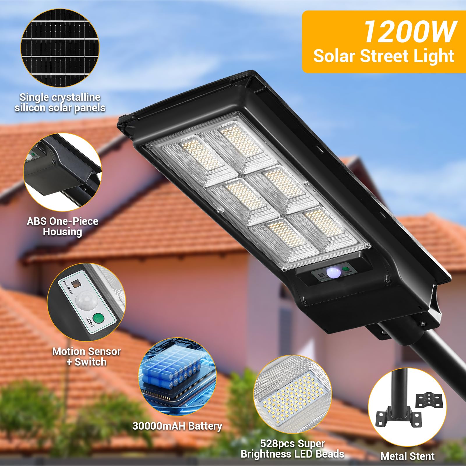 OTeedo 1200W Solar Street Light 120000LM LED Solar Lights Outdoor Waterproof for Garden 3CCT 3000k/4500k/6000k Dusk to Dawn Lighting with Outside Motion Sensor for Backyard,Pool,Garage