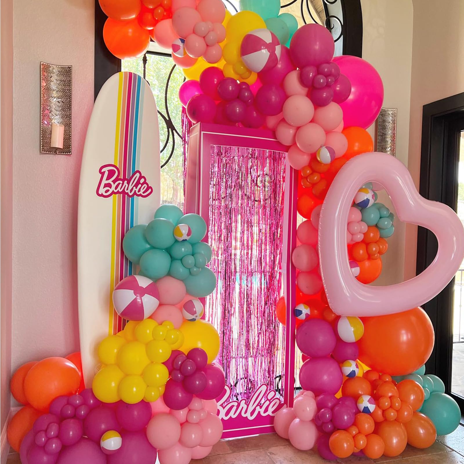 Pink Yellow Orange Balloon Arch, Pink and Orange Balloon Arch with Pink Yellow Orange Blue Latex Balloons, Pink Yellow Orange Balloons for Girls Birthday Fiesta Baby Shower Party Decorations