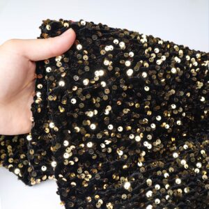 ShinyBeauty Black Gold Fabric Sequin Fabrics by The Yard 3 feet Soft Velvet Material for Sewing Dress Clothing DIY Craft