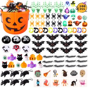 scione 108pcs halloween gooide bag stuffers for kids,halloween trick or treat toys,non candy halloween treat bag fillers,halloween party favors toys bulk for kids 4-8 8-12,halloween pumpkin with toys