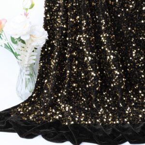 ShinyBeauty Black Gold Fabric Sequin Fabrics by The Yard 3 feet Soft Velvet Material for Sewing Dress Clothing DIY Craft