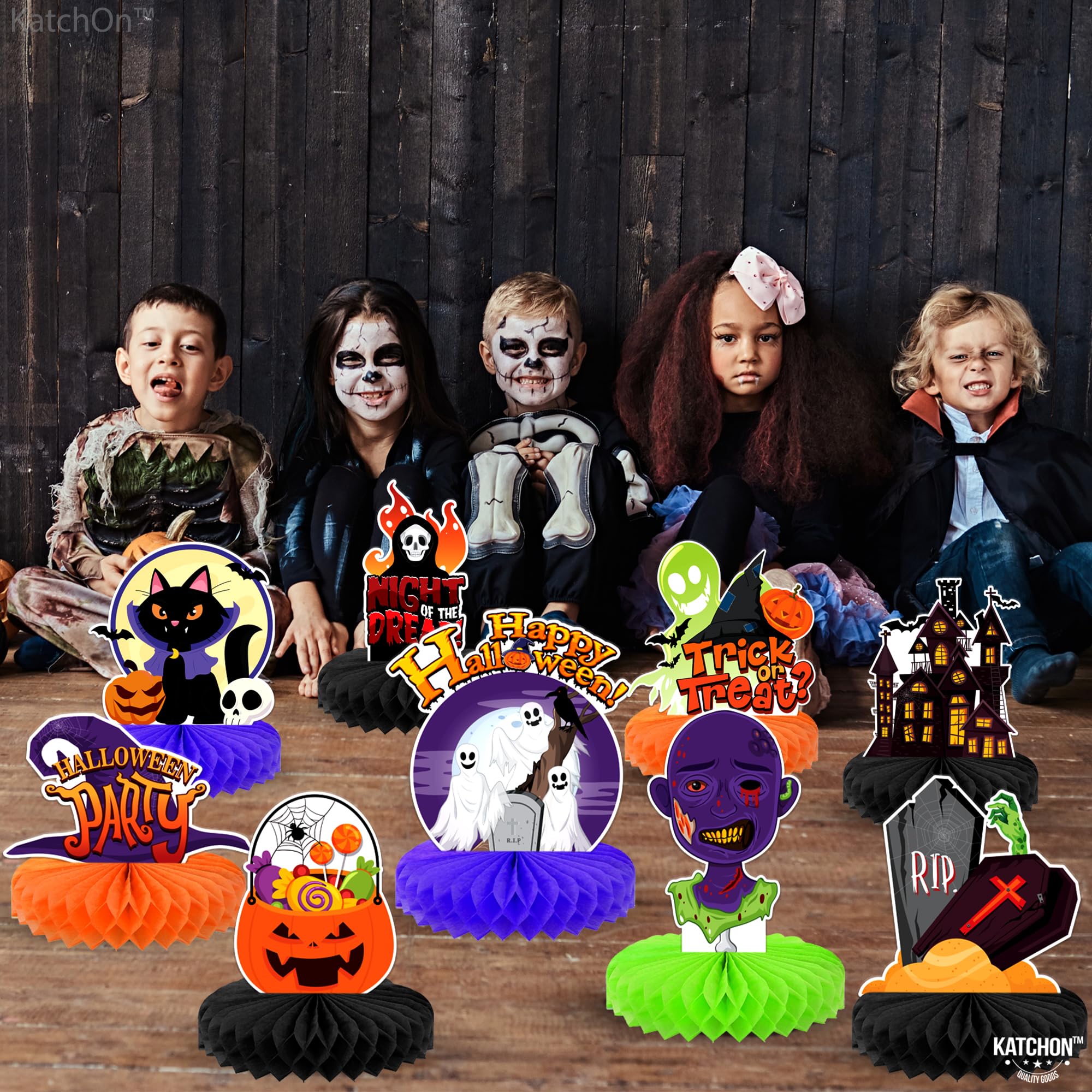 KatchOn, Spooky Halloween Centerpieces for Tables - Pack of 9 | Pumpkin Halloween Table Centerpiece for Halloween Table Decorations | Ghost Halloween Centerpiece for Halloween Decorations Indoor