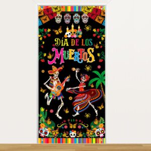 howaf dia de los muertos door cover, day of the dead party decoration door banner, sugar skull marigold flower welcome banner for halloween mexican fiesta dia de los muertos party supplies