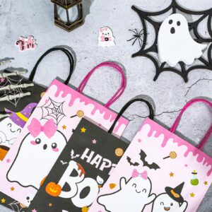 AnyDesign 24Pcs Halloween Paper Gift Bags with Handles 4 Design Halloween Boo Theme Bags Ghost Pumpkin Black Pink Candy Bags Goodie Present Bags for Gift Wrapping Halloween Birthday Party Favor