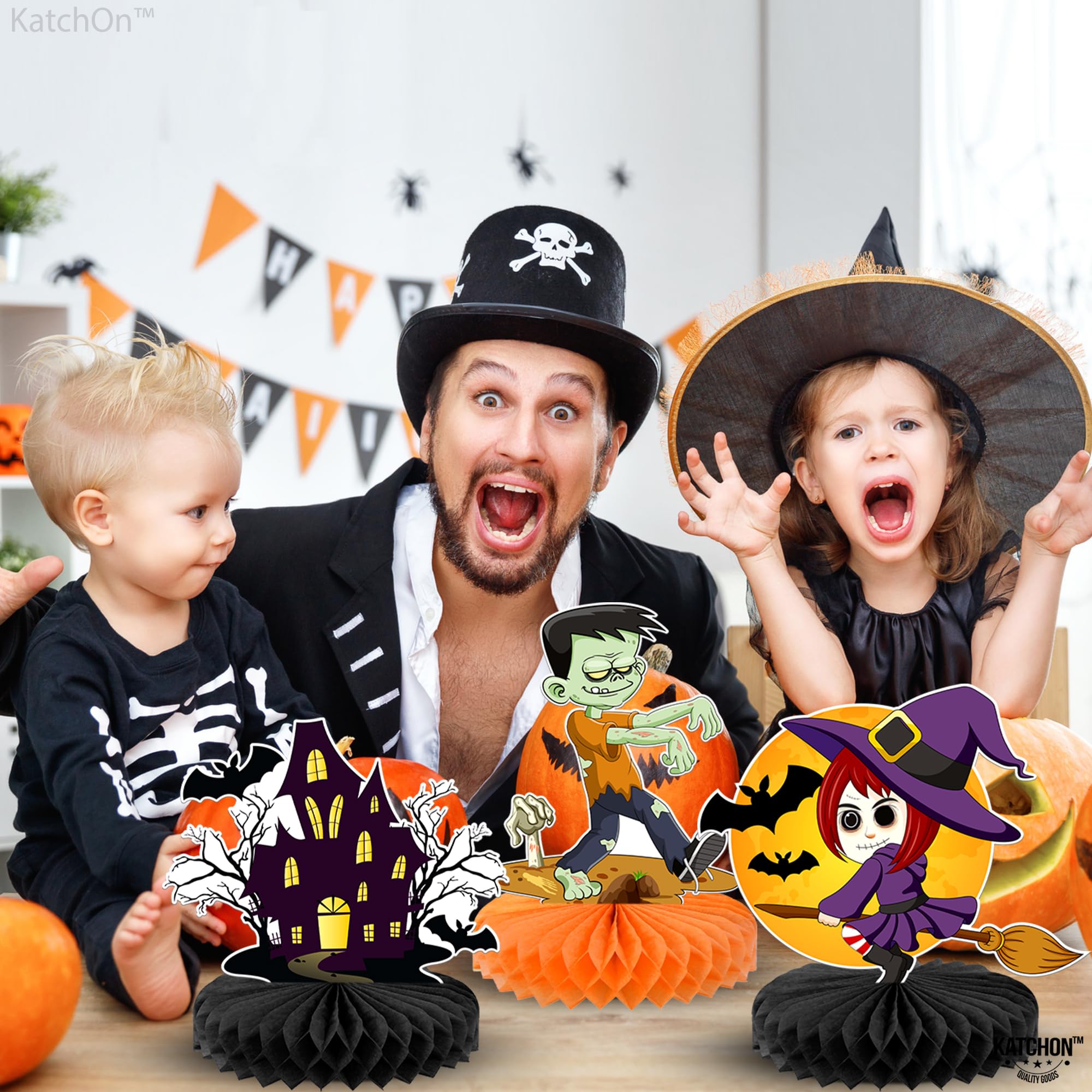 KatchOn, Halloween Centerpieces for Tables - Pack of 9 | Halloween Birthday Party Decorations for Kids | Halloween Party Table Centerpieces Honeycomb for Halloween Party Decorations