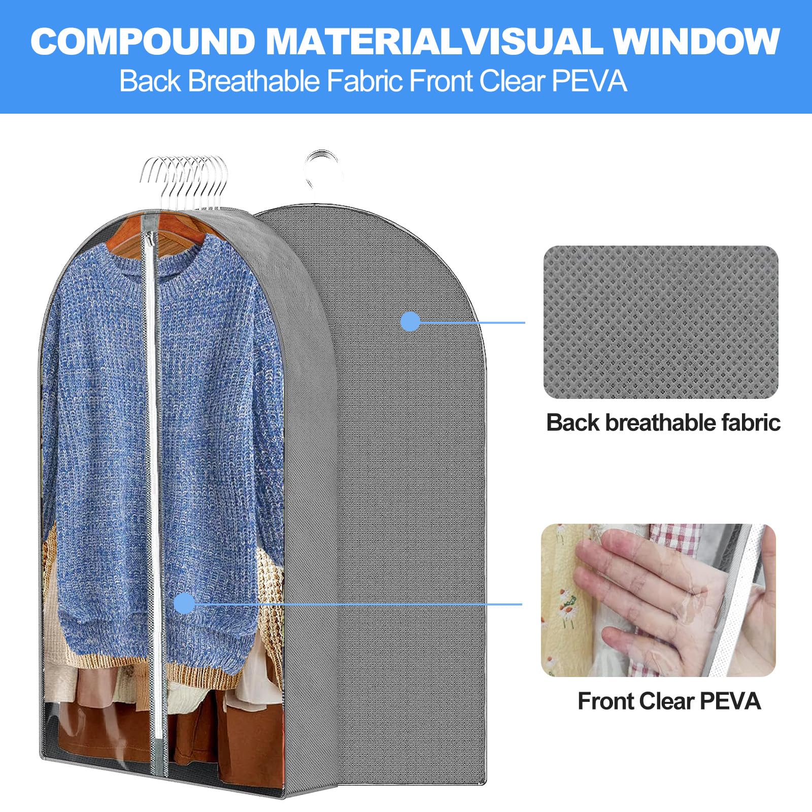 Garment Bags for Hanging Clothes Travel Transparency Clothing Bag for Closet Storage Used for Clothing,Dresses,Robes,Coats.