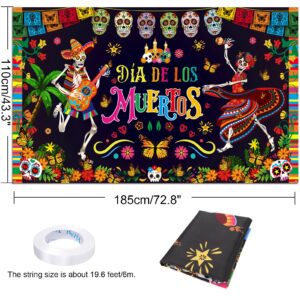 HOWAF Dia De Los Muertos Backdrop Banner, Day of the Dead Party Decoration Background Banner, Sugar Skull Marigold Flower Banner for Halloween Mexican Fiesta Dia De Los Muertos Party Supplies