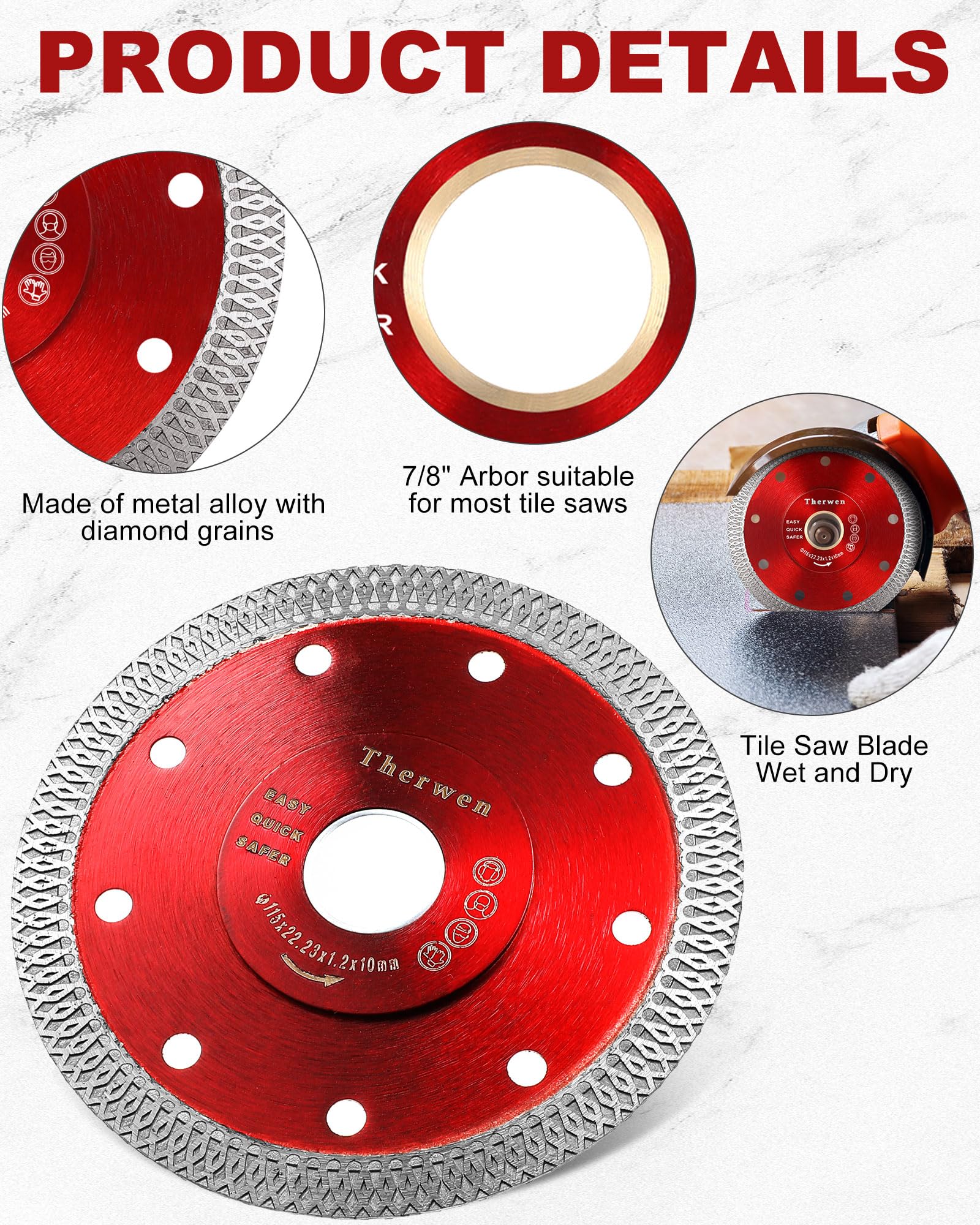 Therwen 20 Pcs Diamond Saw Blade 4.5 Inch Thin Tile Blade Bulk Tile Blade Diamond Cutting Wheel for Angle Grinder Cutting Porcelain Ceramic Tile Granite Marbles