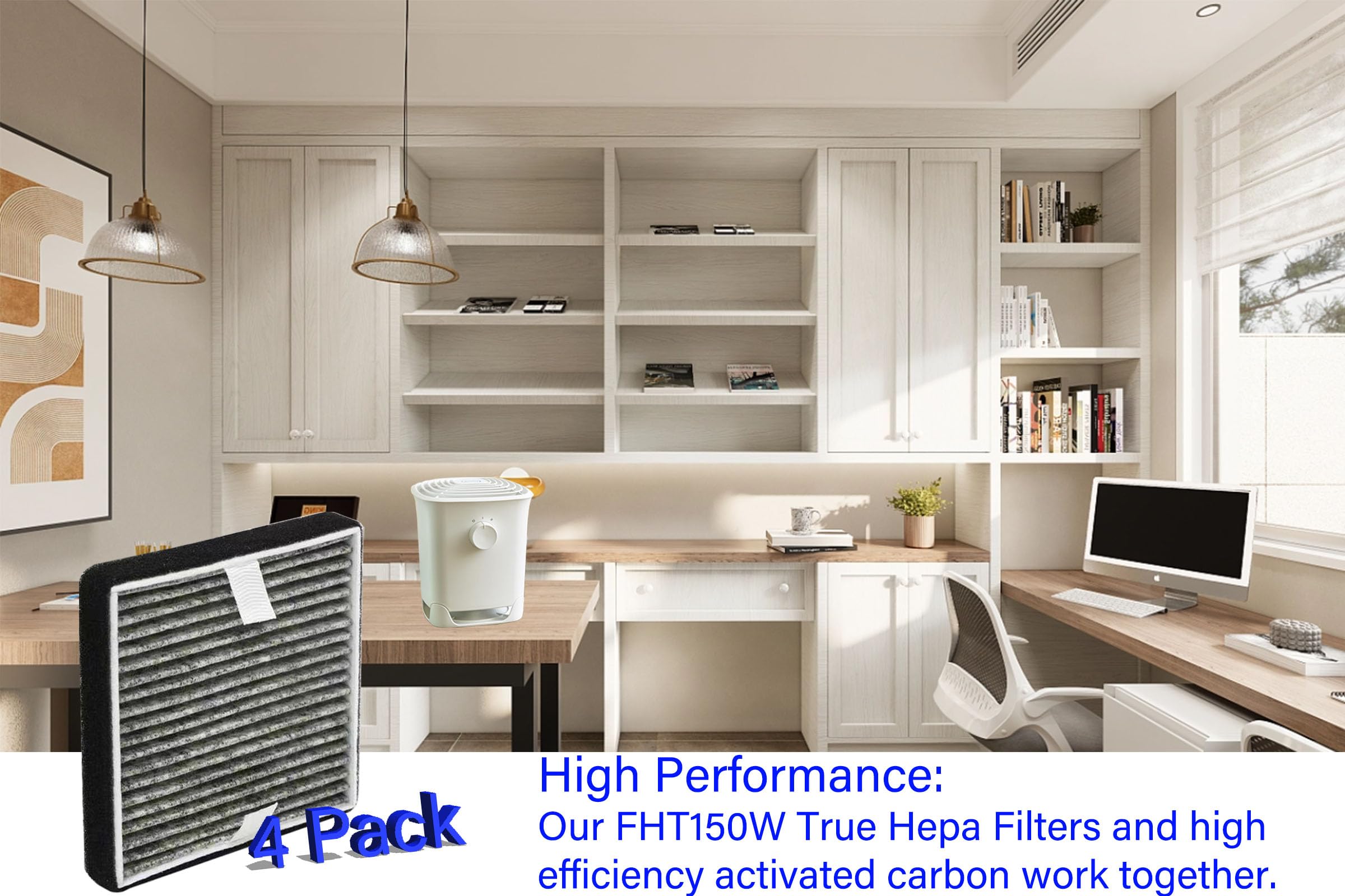 FHT150W Replacement Filter For Febreze OdorGrab Air Cleaner Purifier, 4 Pack H13 True Hepa with High-efficiency Activated Carbon