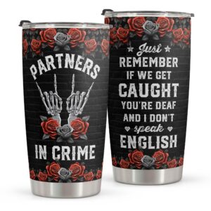 macorner best friend birthday gifts partner in crime - tumbler 20oz - friendship gifts for women friend, men, work bestie, soul sister, bff, coworker - funny christmas gift for female friend, bestie