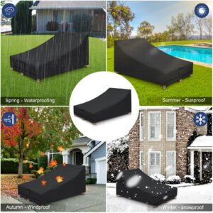 COSHNIBI Double Chaise Lounge Cover,600D Outdoor Waterproof Patio Double Wide Chaise Lounge Chair Cover, for 82 L x 59 W x 32 H Double Recliner, Black