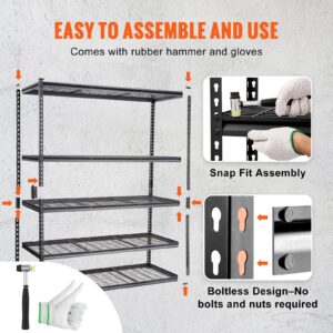 VEVOR Storage Shelving Unit, 5-Tier Adjustable Storage Shelves, 60" L x 24" W x 78" H Heavy Duty Garage Storage Shelves, Metal Shelves for Kitchen Pantry Basement Bathroom Laundry