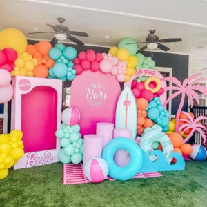 Pink Yellow Orange Balloon Arch, Pink and Orange Balloon Arch with Pink Yellow Orange Blue Latex Balloons, Pink Yellow Orange Balloons for Girls Birthday Fiesta Baby Shower Party Decorations