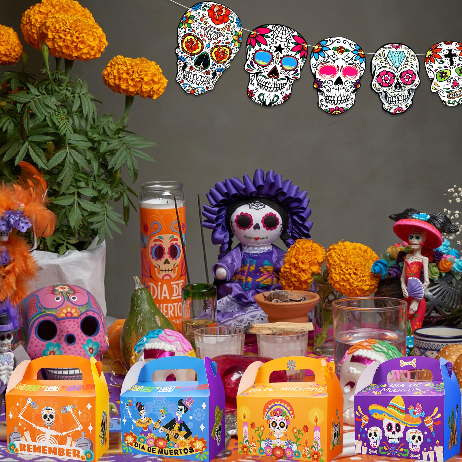 HOWAF 12pcs Dia De Los Muertos Party Treat Boxes, Day of the Dead Gift Boxes, Sugar Skull Candy Boxes Goodie Boxes for Dia De Los Muertos Halloween Party Supplies, Day of the Dead Party Gift Favors