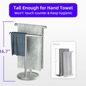 Qflushor 2-Tier Hand Towel Holder Stand with Weighted Base, 16.7" Countertop Towel Holder for Bathroom, Standing Towel Rack Stainless Steel, Double Fingertip Towel Holders, Silver