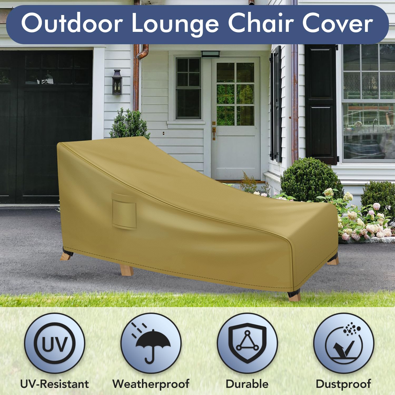 Richwon Chaise Lounge Covers Outdoor Waterproof, Heavy Duty Patio Furniture Covers, Outdoor Furniture Covers Pool Lounge Chair Cover Fits up to 78L x 34W x 32H inches, 2 Pack, Khaki