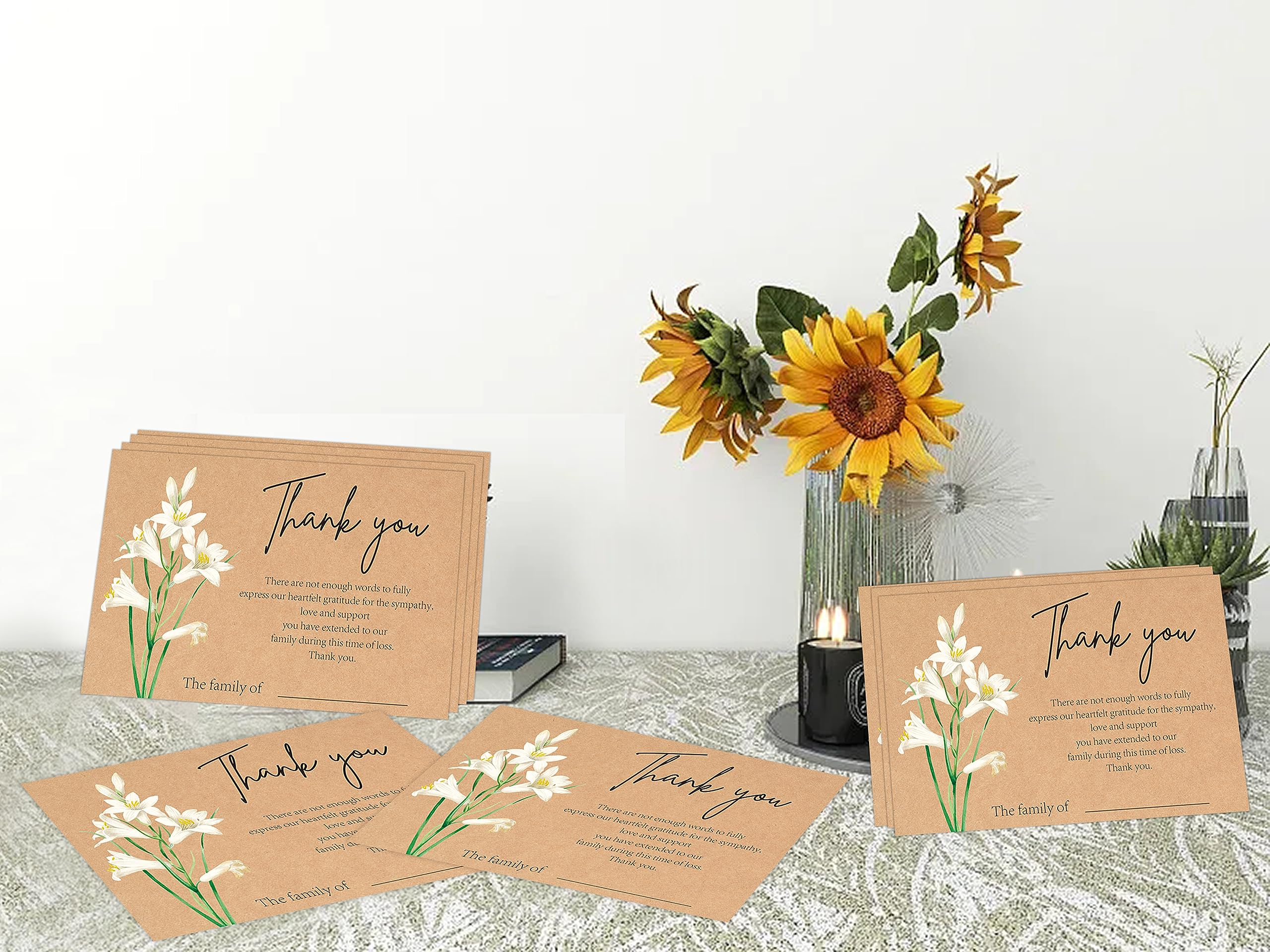 lily Minimalism Funeral Thank You Cards with Envelopes,Fillable Funeral Thank You Cards,Thank You Notes,Thank You Notes With Envelopes Set,Floral Thank You Cards,Personalized Thank You Cards,G5