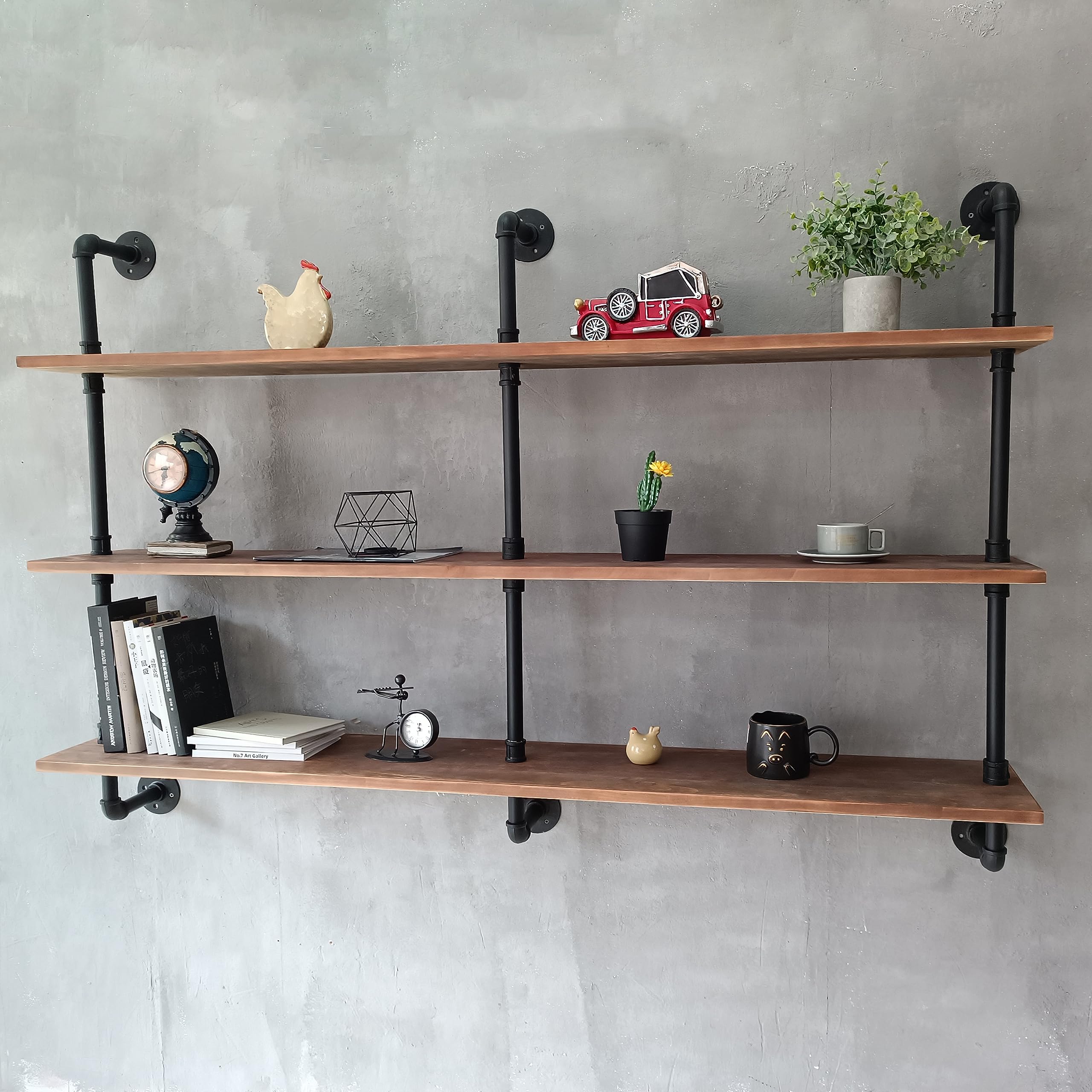 HDDFER Floating Shelves for Wall Bookshelf Industrial Pipe Shelving Shelves Natural Wood Planks 60 inch Rustic Wall Shelves Hanging Bookshelves Farmhouse Kitchen Shelving