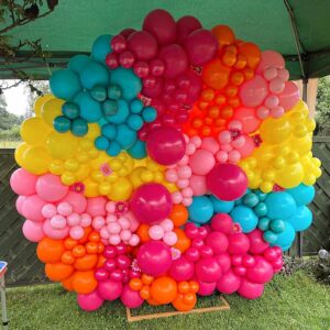 Pink Yellow Orange Balloon Arch, Pink and Orange Balloon Arch with Pink Yellow Orange Blue Latex Balloons, Pink Yellow Orange Balloons for Girls Birthday Fiesta Baby Shower Party Decorations