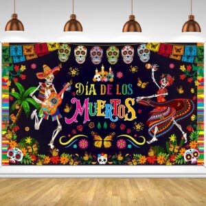 howaf dia de los muertos backdrop banner, day of the dead party decoration background banner, sugar skull marigold flower banner for halloween mexican fiesta dia de los muertos party supplies