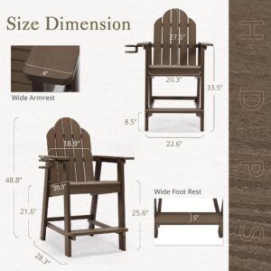 LUE BONA Tall Adirondack Chairs Set of 2, Recycled Poly Adirondack Chair Bar stools with Cup Holder, 25.6", 300Lbs, Eco-Friendly, Weather Resistant Lifeguard Chair for Balcony,Deck